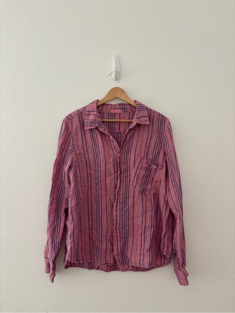 CP Shades pink and blue striped long sleeve button down top
